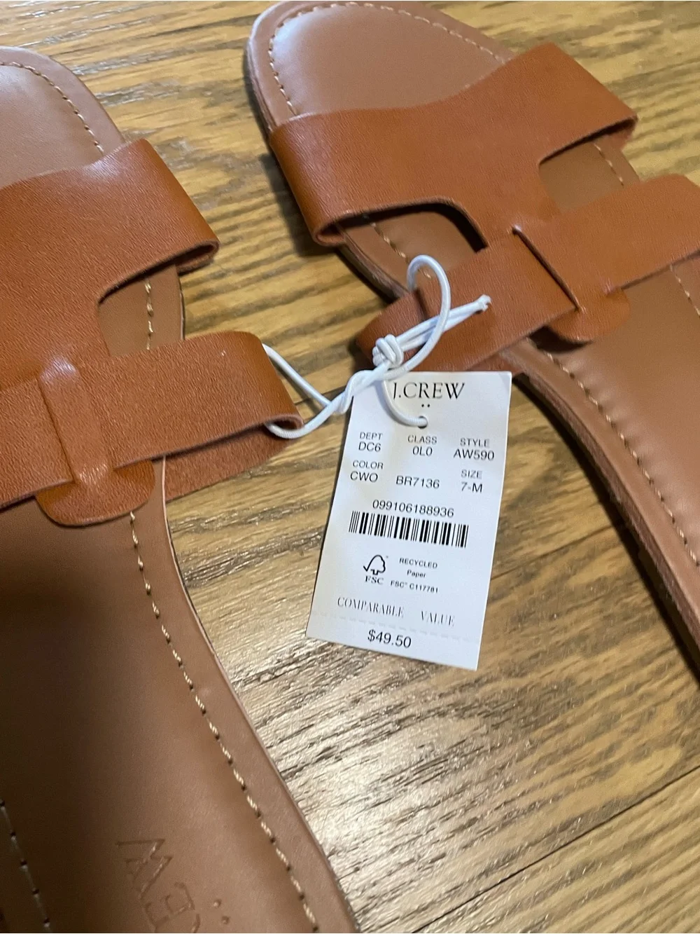 NWT - J.Crew Beachside Slide Sandals Old Clove Brown - Sz 7